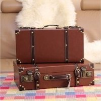 美式简约咖啡色手提皮箱 摄影道具 装饰布景