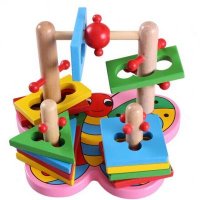 旋转套柱积木 运动的3D游戏 形状认知 木制智慧盘 早教益智玩具