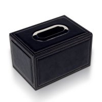 品地黑色与咖啡色细荔纹带金属配件长方形中号商务家用纸巾盒110445