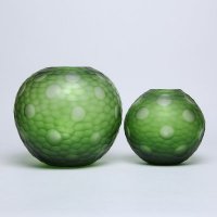 简约现代绿色刻磨玻璃花瓶 宜家刻薄圆点水培花器 时尚客厅家居饰品360-25G