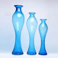 新古典家居摆设 摆件花器 水晶玻璃容器花瓶 蓝色斜纹高身花瓶B713-1T