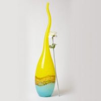 上黄下蓝弯曲长颈玻璃花瓶落地 现代时尚摆件插花客厅装饰品A1881-Y