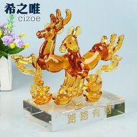 新款水晶动物摆件 招财鹿 招财进宝 家居饰品 办公桌摆件 家居礼