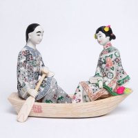 汉白玉石粉同舟共济人物摆件新婚工艺品家居摆设装饰品13013
