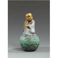 中式化煞招财镇宅铜雕思考小和尚摆件客厅书房卧室装饰