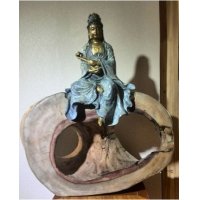 中式化煞招财镇宅铜雕古木如意观音摆件客厅书房卧室装饰