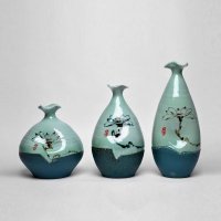 中国风家居饰品高温陶瓷工艺品荷花图案家居工艺品摆件25-A/B/C