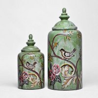 现代时尚陶瓷储物罐花卉小鸟图案带盖高身装饰瓶陶瓷储物罐工艺品摆件WW-12123L/S