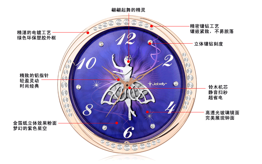GE430-01B舞之精灵之紫色高档镶钻珠宝挂钟5