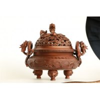 中式简约铜制龙钮云纹八怪薰炉造型摆件家居装饰摆件卧室摆件客厅摆件