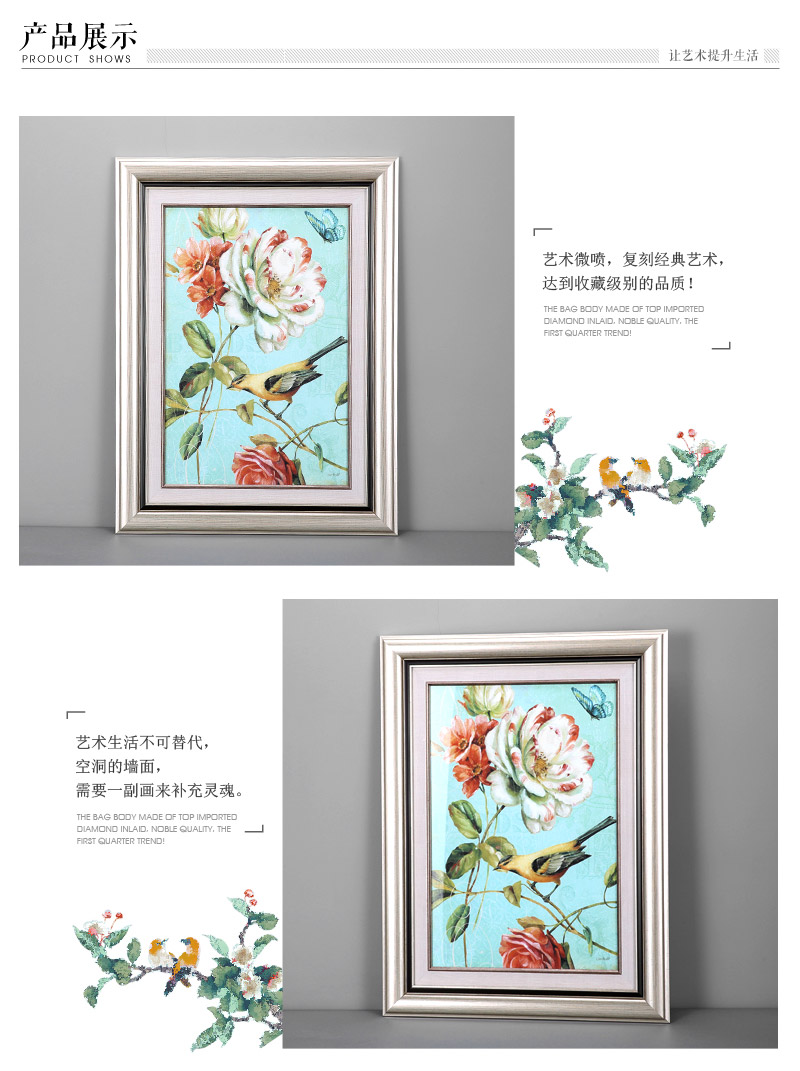 欧式花鸟玄关装饰画 蓝色艺术微喷进口画心ps框挂画 酒店家居装饰画 SPG YH0533
