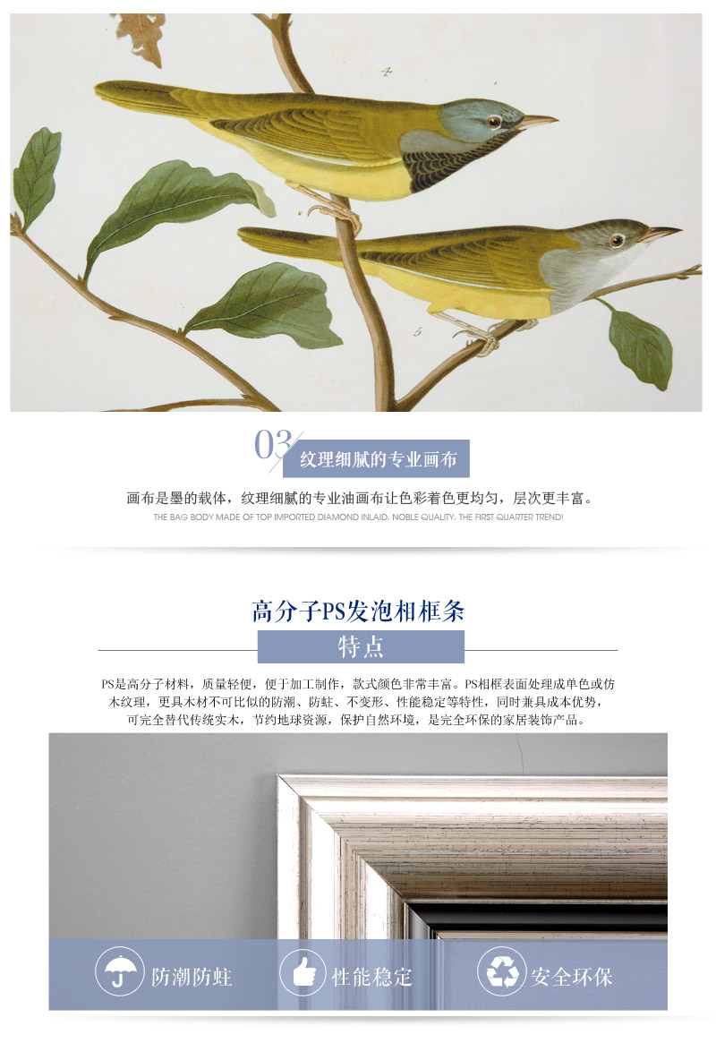 欧式花鸟家居装饰挂画 青色艺术微喷进口画心ps框挂画 酒店家居装饰画 SPG YH0585