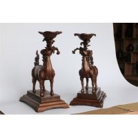 中式简约铜制羊烛台造型摆件家居装饰摆件动物摆件