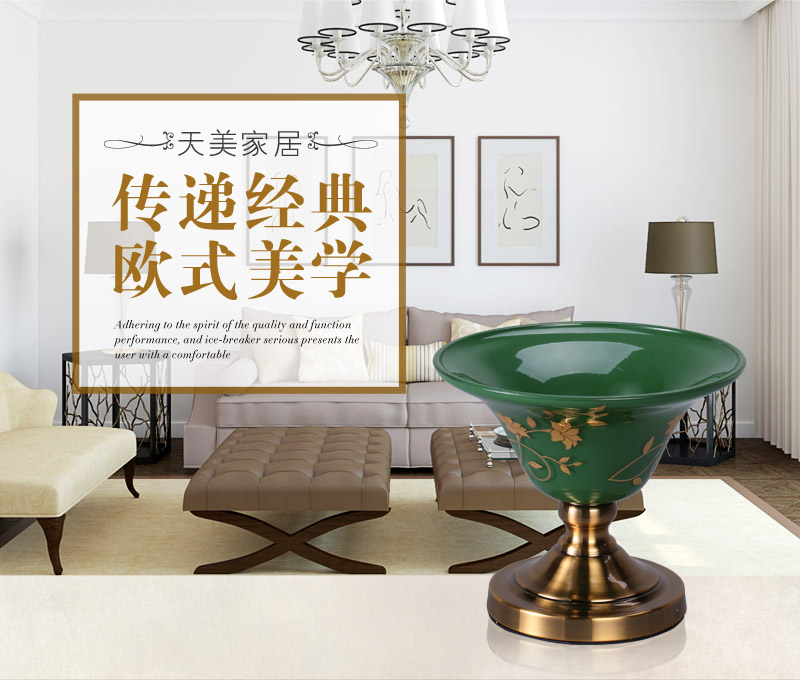 中式高档深绿色金色刻花玻璃装饰盆客厅玄关装饰K15-050331