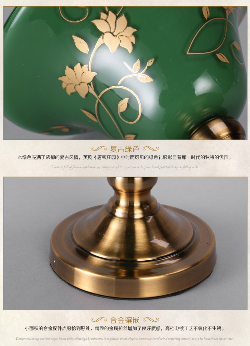 中式高档深绿色金色刻花玻璃装饰盆客厅玄关装饰K15-050336