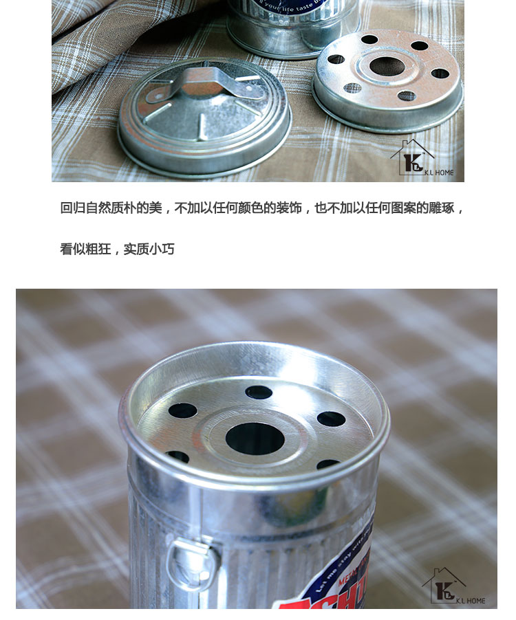开利原色创意迷你烟灰缸有盖式桌面零食垃圾桶桌面收纳小铁桶笔筒8