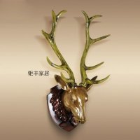 欧式复古树脂鹿头挂件家居装饰摆件