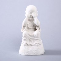 中式简约可爱招财礼教小和尚‘不看’砂岩摆件 白色禅意摆件 家居样板房软装配饰品 BEW-597