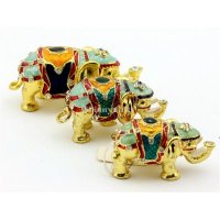 珐琅家居摆件 金属三套象金属首饰盒 泰式大象招财摆件 饰品收纳盒 创意礼品