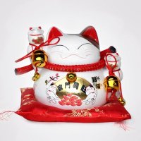 日式家门兴旺白色陶瓷招财猫存钱罐C0902W
