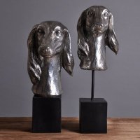 LOHAS美式乡村 银色萨卢基犬头摆件 带底座支撑大狗头 高档树脂装饰品LF4014224SL