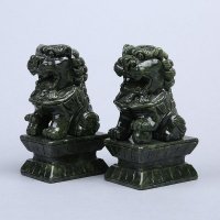 中式15公分北狮（青）玉石风水摆件 招财镇宅辟邪化煞开业家居办公室风水摆件 A8