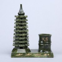 中式中笔筒塔（青）玉石风水摆件 青色招财镇宅辟邪化煞开业家居办公室风水摆件 A10