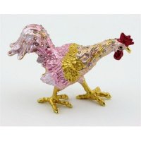 高档珐琅手工家居摆件 鸡金属首饰盒  鸡饰品盒 生肖系列鸡珠宝盒  高档礼品