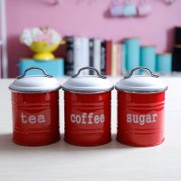 开利欧式火热红色罐身不锈钢边收纳套罐茶咖啡糖果收纳三件套X363