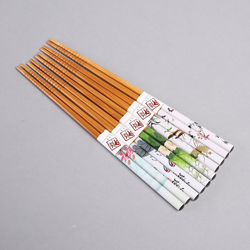 荷花图案竹木筷子家用筷工艺礼品筷子防滑拉钩筷（5双/套）FT022