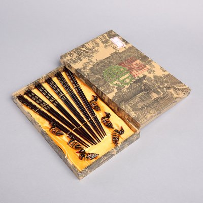 创意礼品铁木王福天然健康木雕筷子家用工艺雕刻筷配礼盒（6双/套） FT08