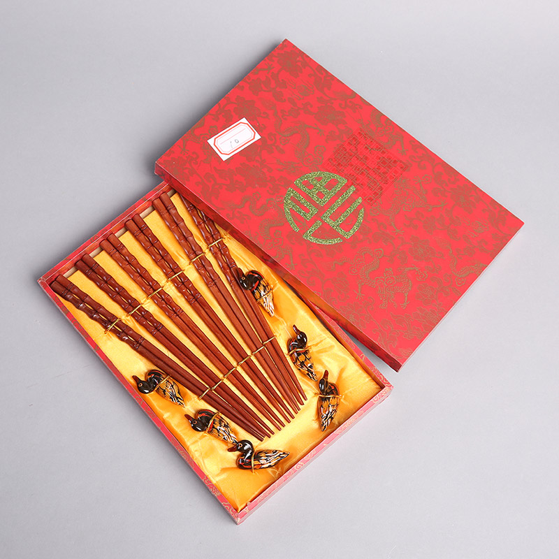 顶级礼品本色王竹节天然健康木雕筷子家用工艺雕刻筷配礼盒（6双/套） FT101