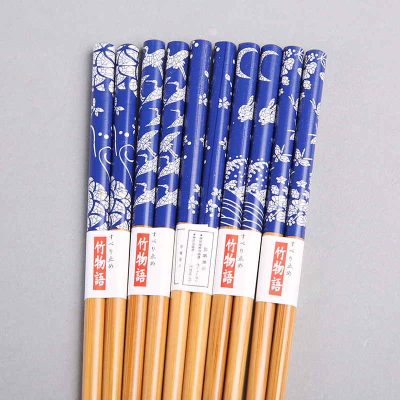 腊染图案竹木筷子家用筷工艺礼品筷子防滑拉钩筷（5双/套）FT034