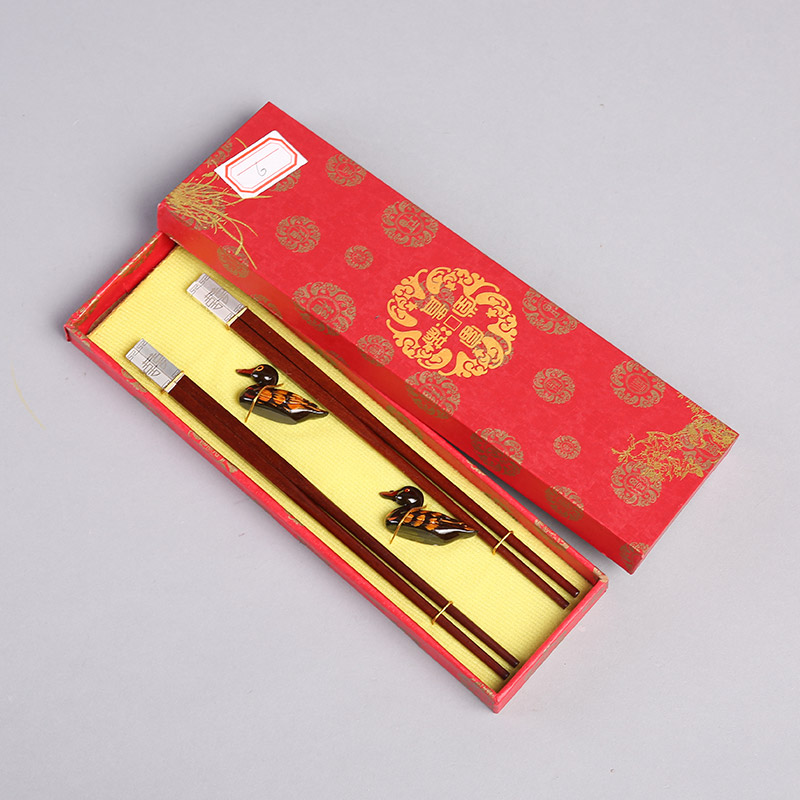 红檀目银双喜高档原木筷子2对套装 天然健康 高档礼品 FT061