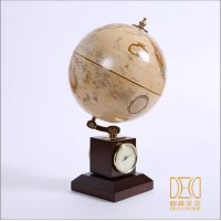 高档书房摆件 实木时钟地球仪 实用高清进口地球仪包邮