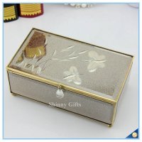 欧式玻璃首饰盒 镀镜蝴蝶长方形饰品收纳盒  梳妆台玻璃珠宝盒 婚礼赠品 礼品
