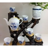 7头荷花（将军壶）手绘青花瓷茶具