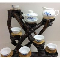 8头开花结果（盖碗）手绘青花瓷茶具