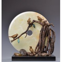 中式现代抽象铜雕榕树故事造型摆件客厅书房卧室装饰