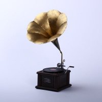 金色留声机模型 手工铁皮复古工艺摆件创意居装饰品 （含木架费）DMDD007