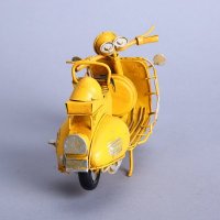 黄色摩托车模型摆件 手工铁皮复古工艺摆件创意居装饰品 （含木架费）DMDD045