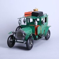绿色老爷车模型摆件 手工铁皮复古工艺摆件创意居装饰品 （含木架费）DMDD048