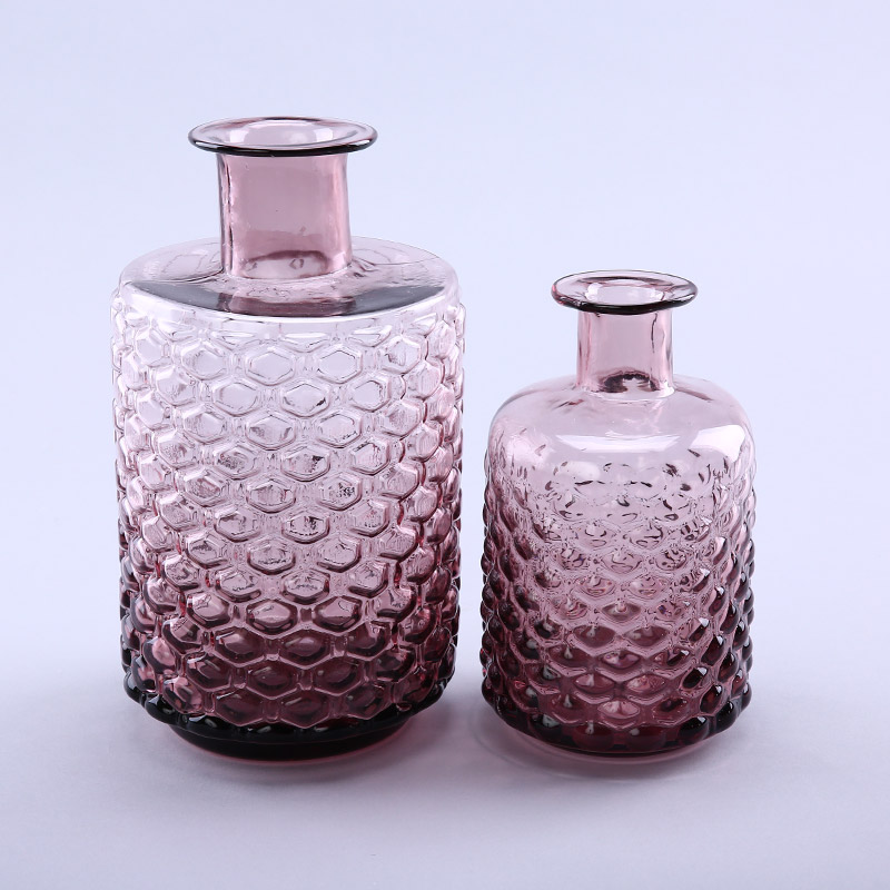 简约粉色玻璃花瓶花器家居玻璃装饰瓶工艺品摆件YL121