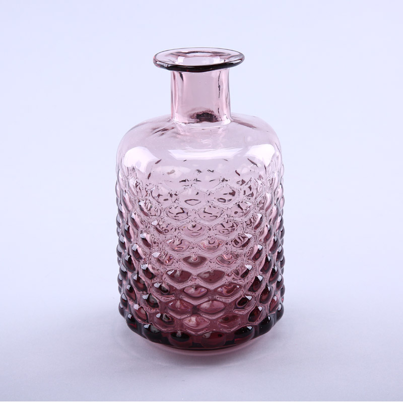简约粉色玻璃花瓶花器家居玻璃装饰瓶工艺品摆件YL122