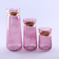 简约粉红色玻璃花瓶花器家居玻璃装饰工艺品YL13
