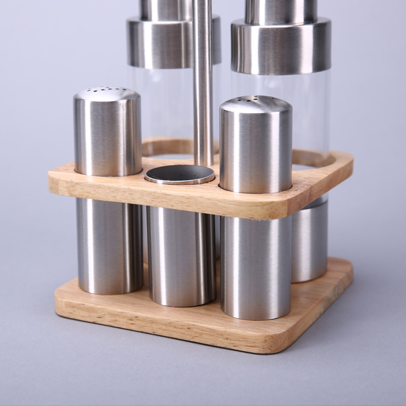 橡木架 调味罐套装创意厨房油瓶酱油瓶桌面餐桌调料盒5件套 ZS493