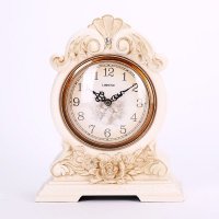 欧式复古时光坐钟树脂时钟 白色艺术纹样坐钟装饰品 家居样板房装饰工艺品摆件 LS209