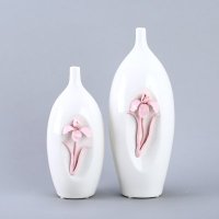 现代时尚创意陶瓷花瓶两件套 粉色浮雕细口花瓶家居装饰花器摆件 SS07