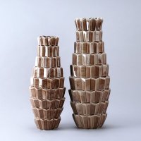 现代简约创意摆件两件套 棕色棱面花瓶家居软装饰摆设花插品摆件 SS025