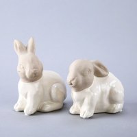 简约创意陶瓷摆件两件套 可爱双色小兔家居软装摆设儿童房装饰品摆件 SS037